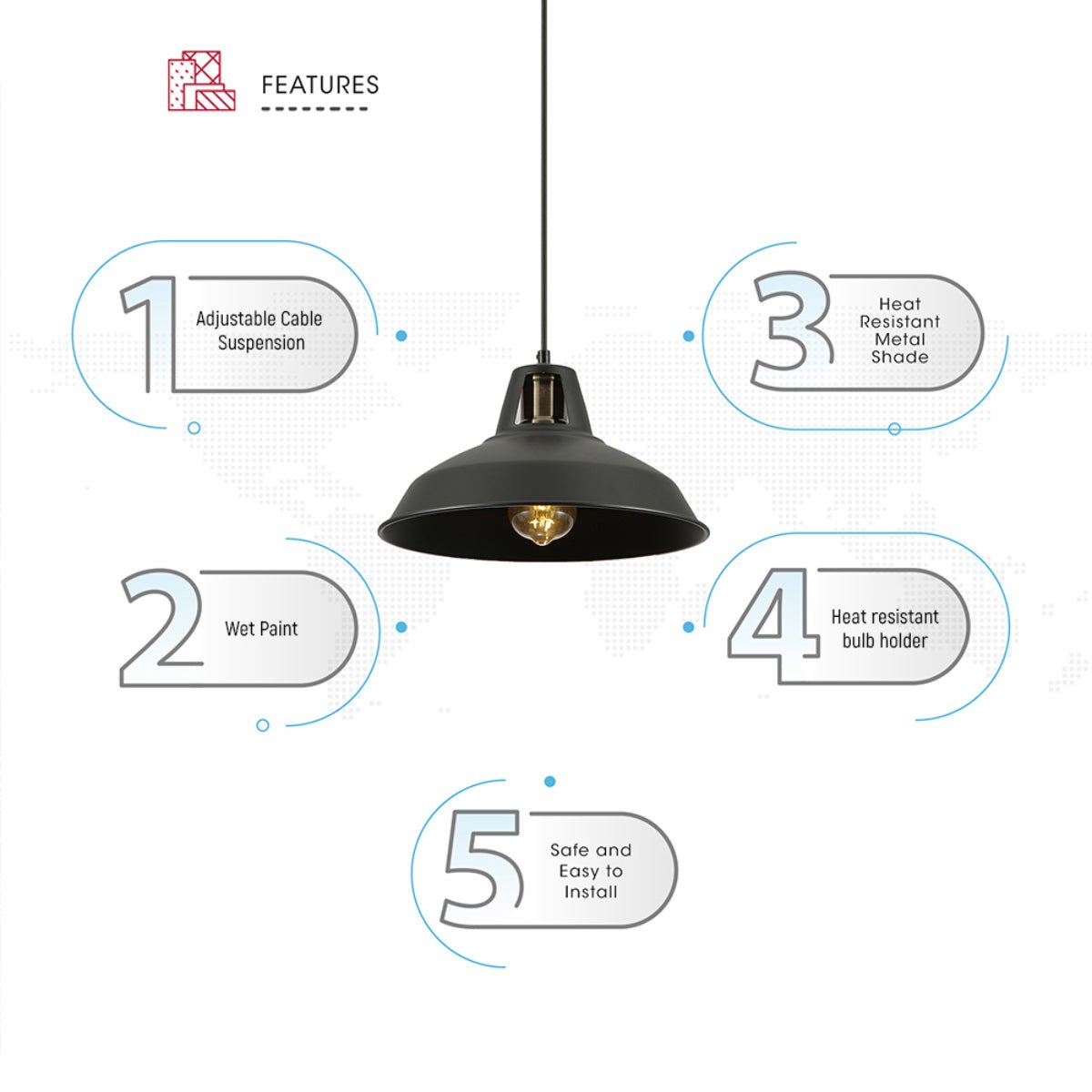Close up shots of Black Metal Step Pendant Ceiling Light with E27 | TEKLED 150-15034