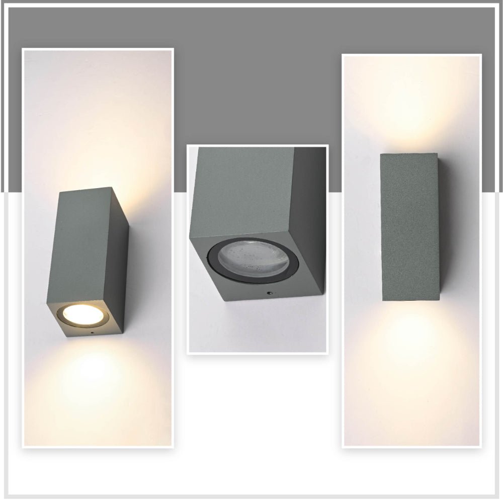 Detailed shots of Cubioid Wall Lamp IP44 Grey with 2xGU10 Fitting | TEKLED 182-03350