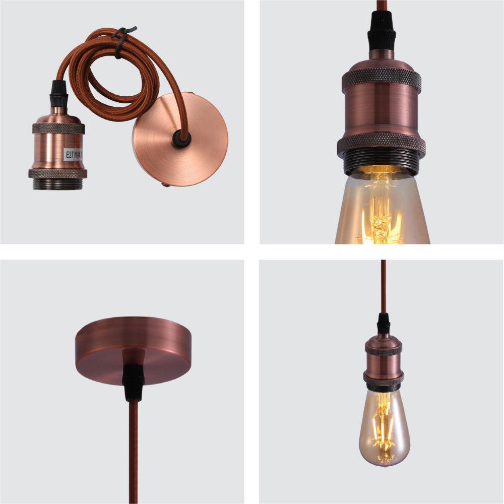 Detailed shots of Vintage Industrial Retro Basic Pendant Ceiling Light E27 Antique Red Bronze Gold Nickel | TEKLED 150-19008