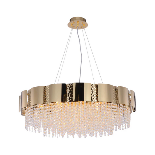 Dimpled Octagonal Crystal Beads Waterfall Chandelier Ceiling Light Gold