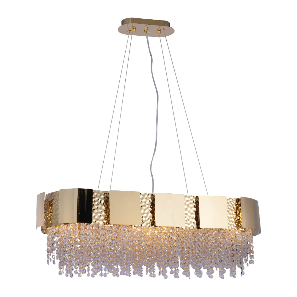 Dimpled Octagonal Crystal Beads Waterfall Chandelier Ceiling Light Gold