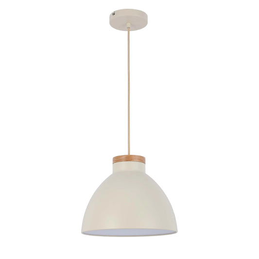 Dome Pendant Light with Wooden Accent - E27 Fitting, 40W Max, IP20
