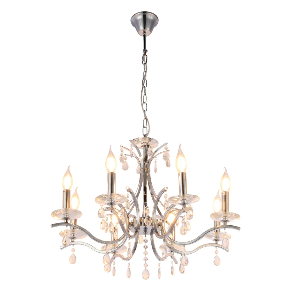 Elegant Chrome Chandelier Ceiling Light with Crystal Beads
