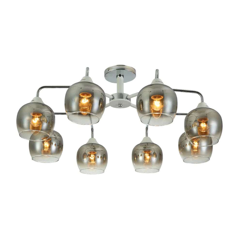 Elegant Wishbone Chrome & Smoky Glass Semi Flush Ceiling Light