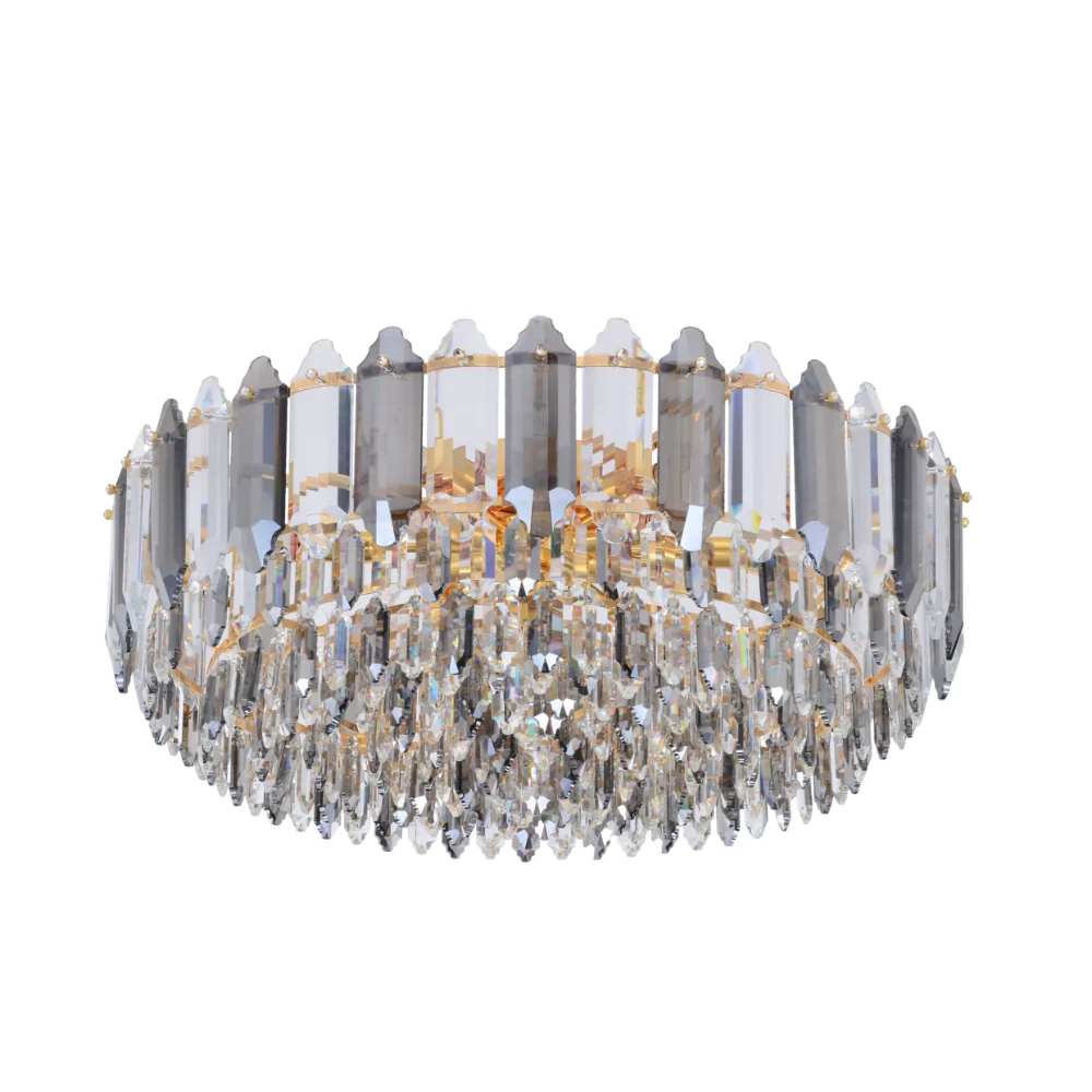Golden Tiered Radiance Chandelier Ceiling Light with Alternating Crystal Hues