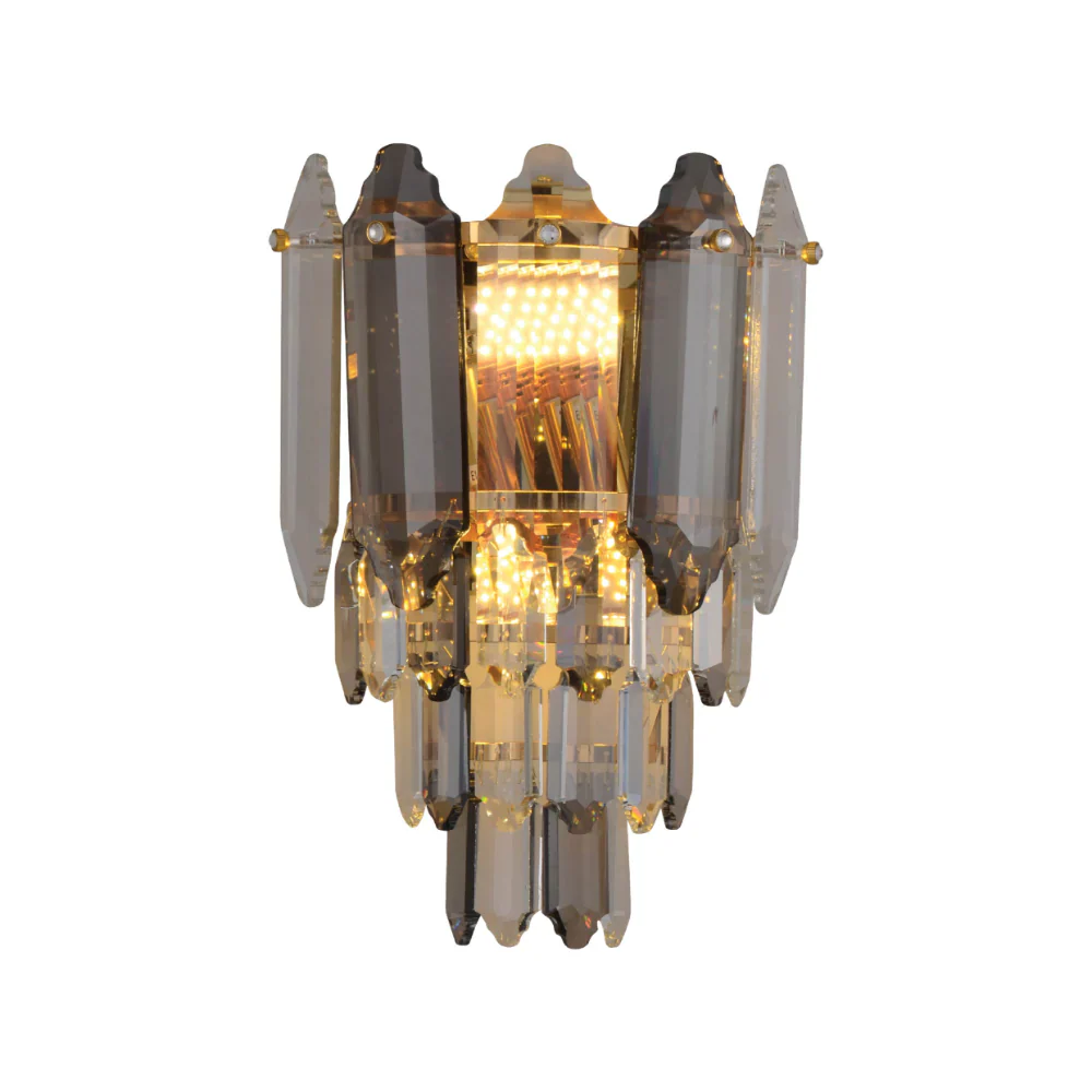 Golden Tiered Radiance with Alternating Crystal Hues Modern Wall Sconce Light