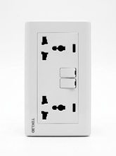PRIME WHITE DOUBLE SWITCHED 3-PIN UNIVERSAL SOCKET WITH NEON (TEKLED)