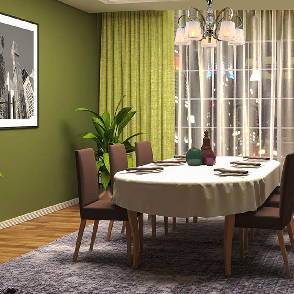 Usage of Antique Brass Metal Body Rice White Fabric Shaded Vintage Traditional Retro Ceiling Chandelier Light E27 159-178205 on dining table top