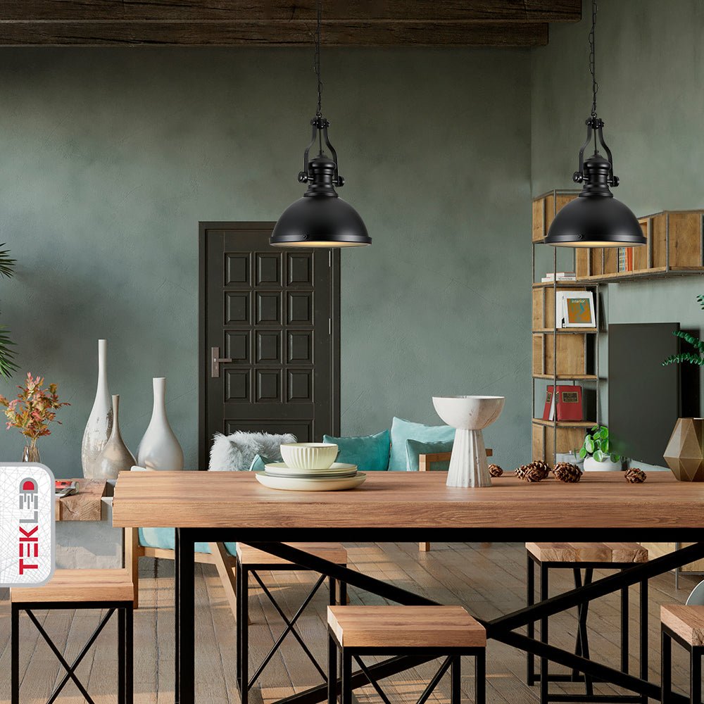 More interior usage of Black Nautical Industrial Caged Dome Shade Glass Metal Ceiling Pendant Light with E27 Fitting | TEKLED 150-18372