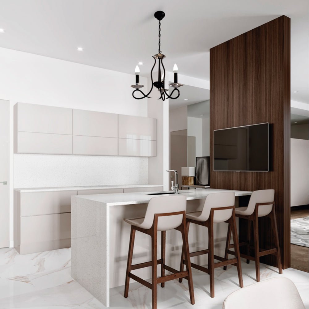 Dining room Kitchen island top interior usage of Candle Vintage Rustic Black French Chandelier Ceiling Light 3xE14 | TEKLED 156-18146