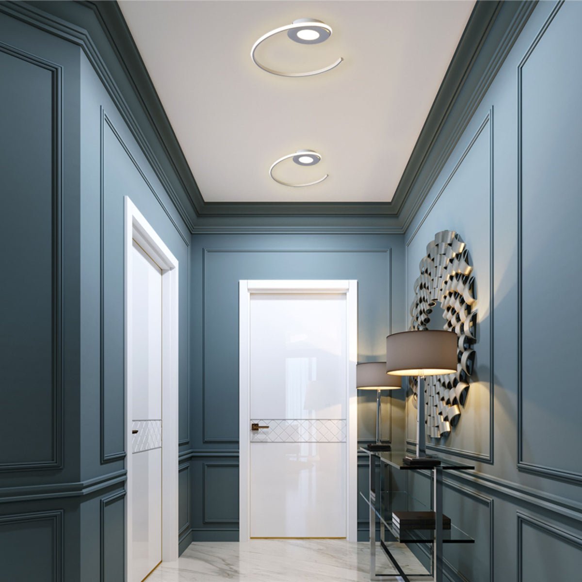 More interior usage of LED Spiral White Finishing 30W CCT Change Dimmable Contemporary Nordic Scandinavian Flush Ceiling Light with Remote Control | TEKLED 154-17266