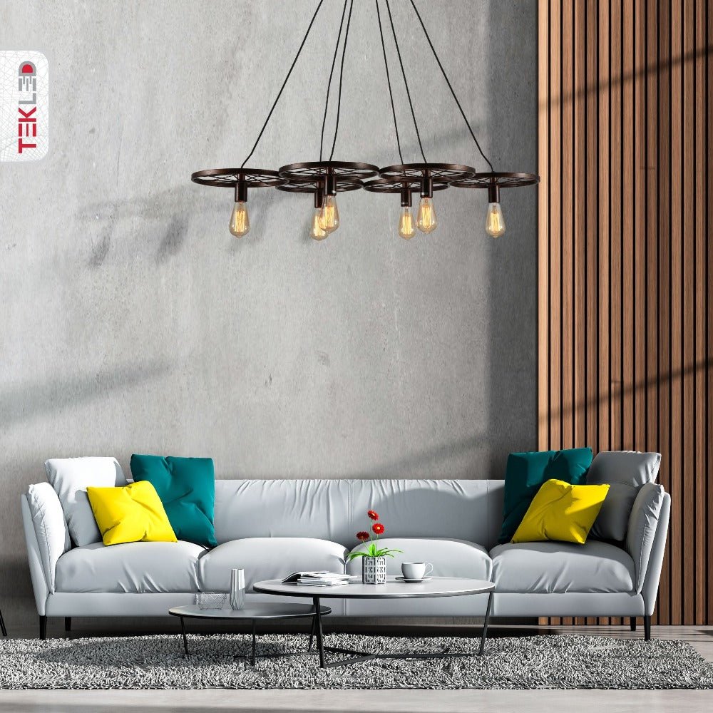 More interior usage of Vintage Industrial Wagon Wheel Pendant Light with 6xE27 Fitting | TEKLED 158-17896