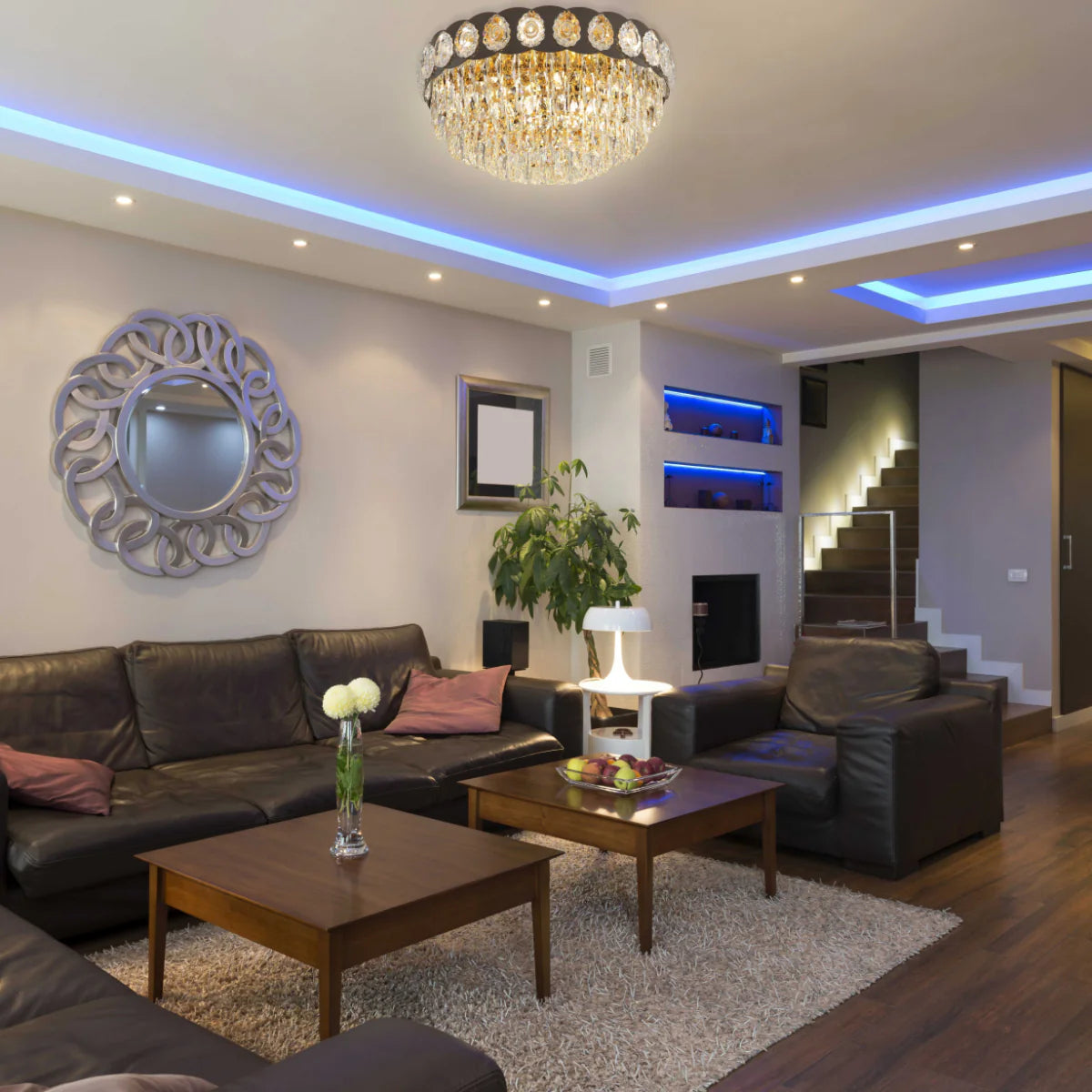 Indoor setting living room, kitchen, bedroom Luxury Clear Crystal Flush Modern Ceiling Chandelier Light Gold | TEKLED 159-18009