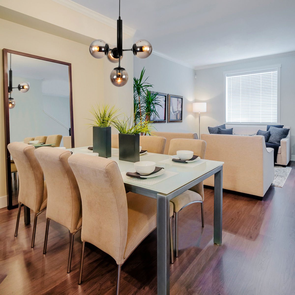 Indoor usage of Atom Model Smoky Globe Glass Black Metal Body Chandelier Ceiling Pendant Light with 4xE27 | TEKLED 159-17408