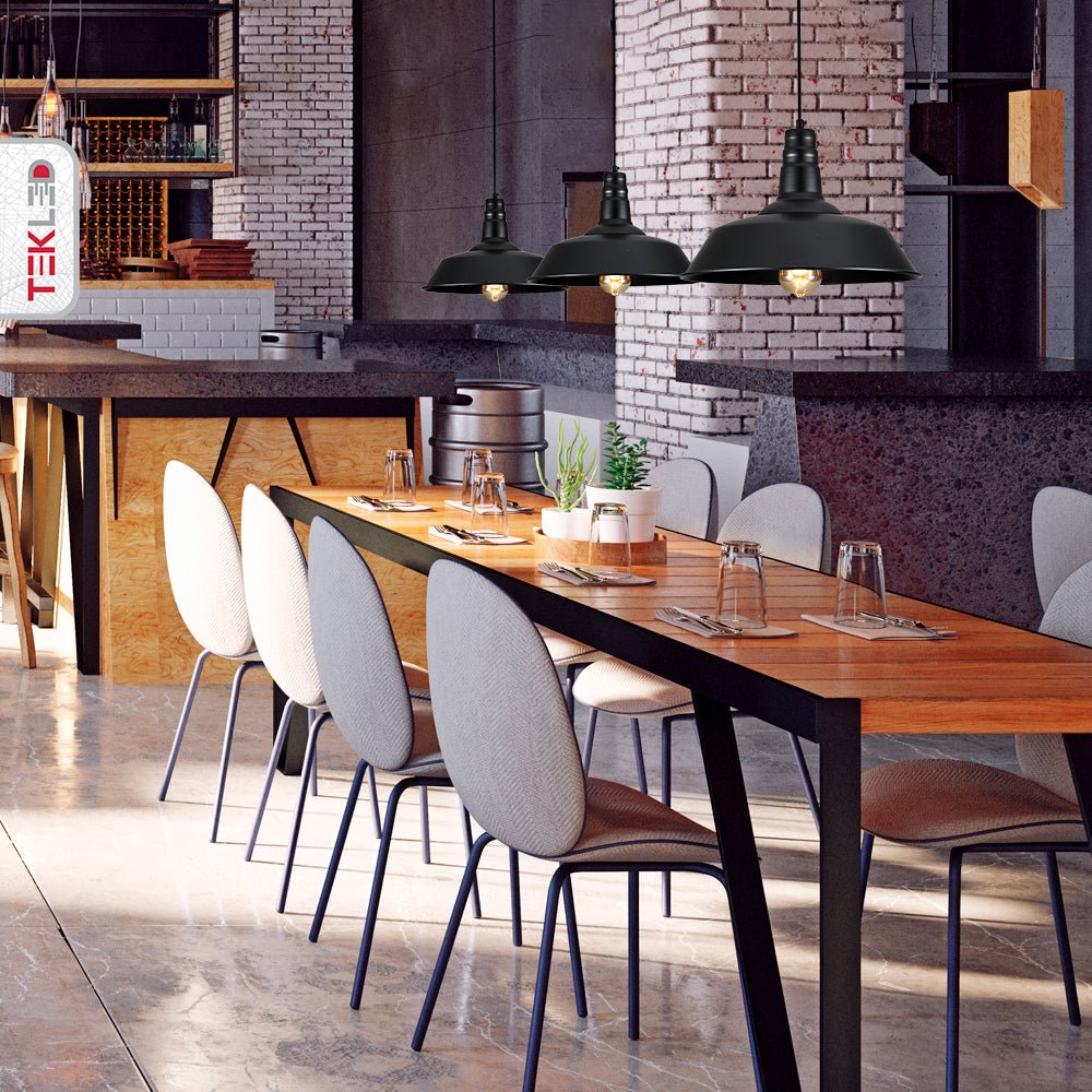 Indoor usage of Black Step Industrial Metal Ceiling Pendant Light with E27 Fitting | TEKLED 150-18358