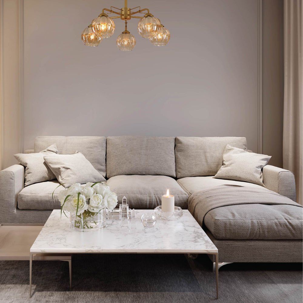 User manual for Amber Reeded Globe Glass Gold Metal Industrial Vintage Retro Semi Flush Ceiling Light with E27 Fittings | TEKLED 159-17654