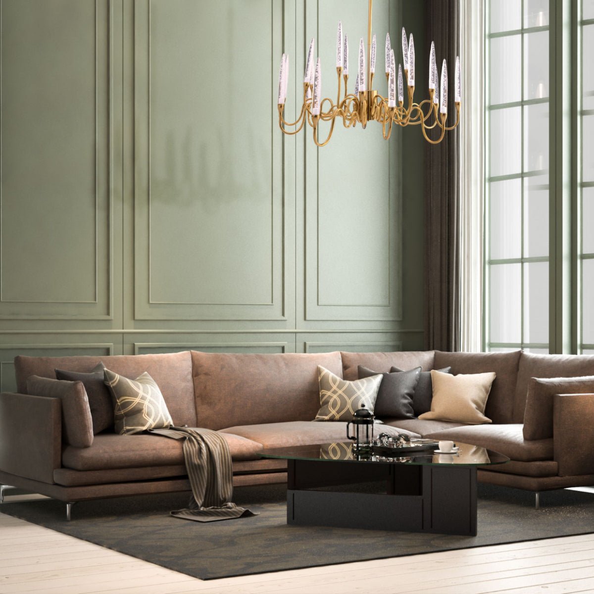 Interior application of Candle French Mediterranean Tiered Gold Finishing Chandelier Ceiling Light with 20xG4 | TEKLED 159-17518