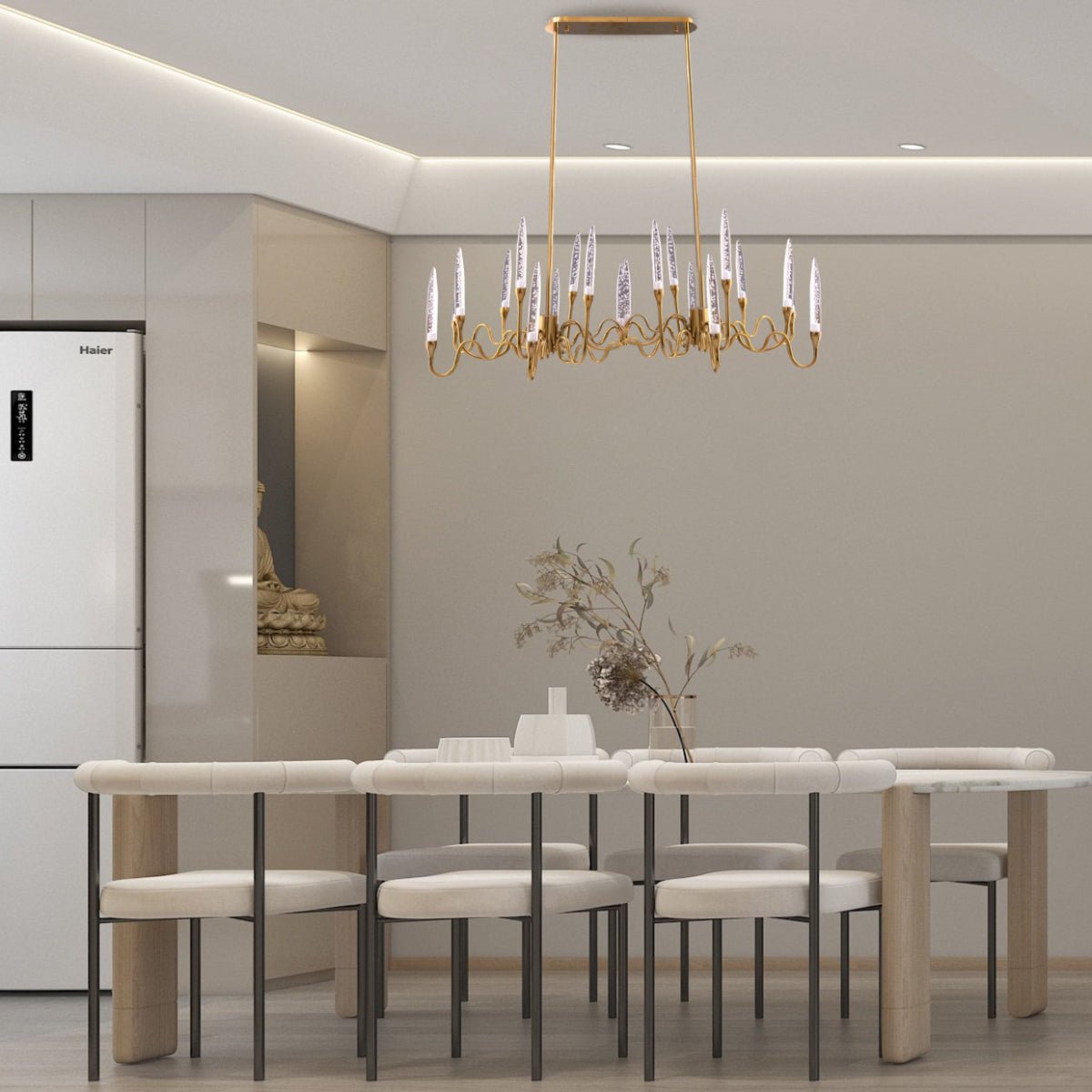 Interior application of Candle French Mediterranean Tiered Gold Finishing Kitchen Island Chandelier Ceiling Light with 20xG4 | TEKLED 159-17520
