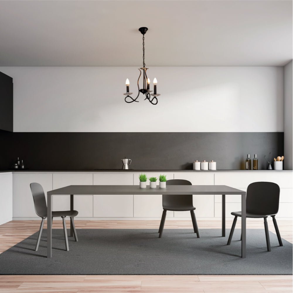 Interior application of Candle Vintage Rustic Black French Chandelier Ceiling Light 3xE14 | TEKLED 156-18146