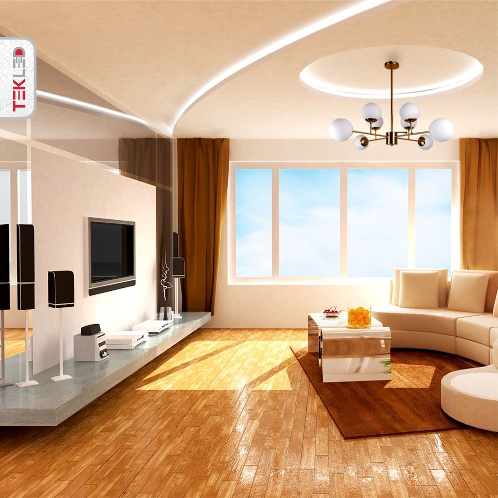 Interior application of Chandelier Stilnovo Opal Glass Gold Body with 8xE27 Fitting | TEKLED 159-17326