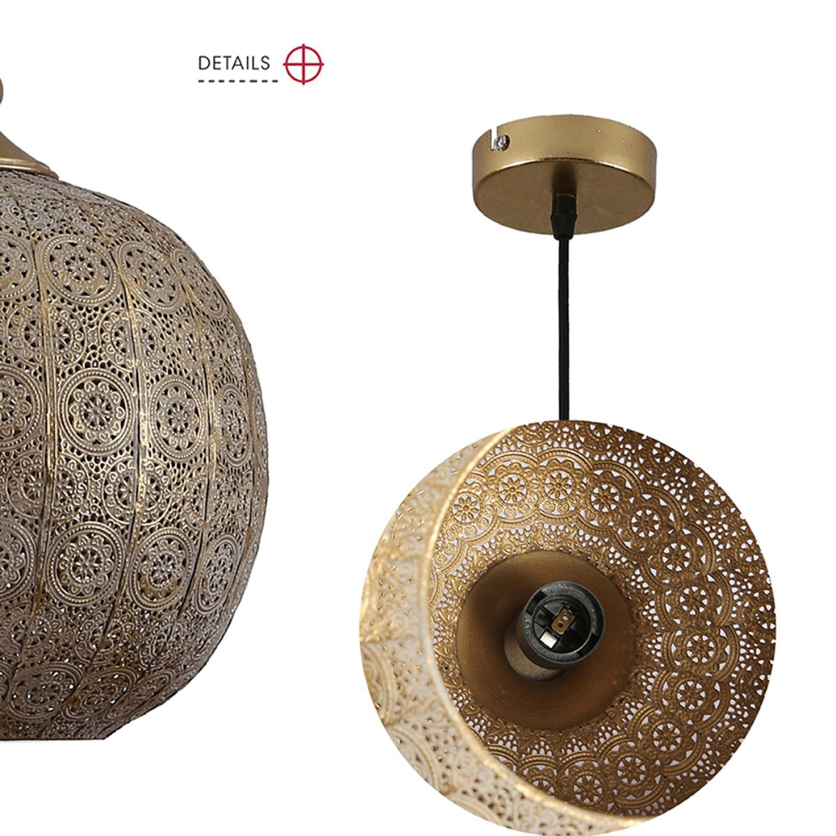 Detailed shots of Antique Brass Metal Globe Pendant Ceiling Light with E27 | TEKLED 150-18054