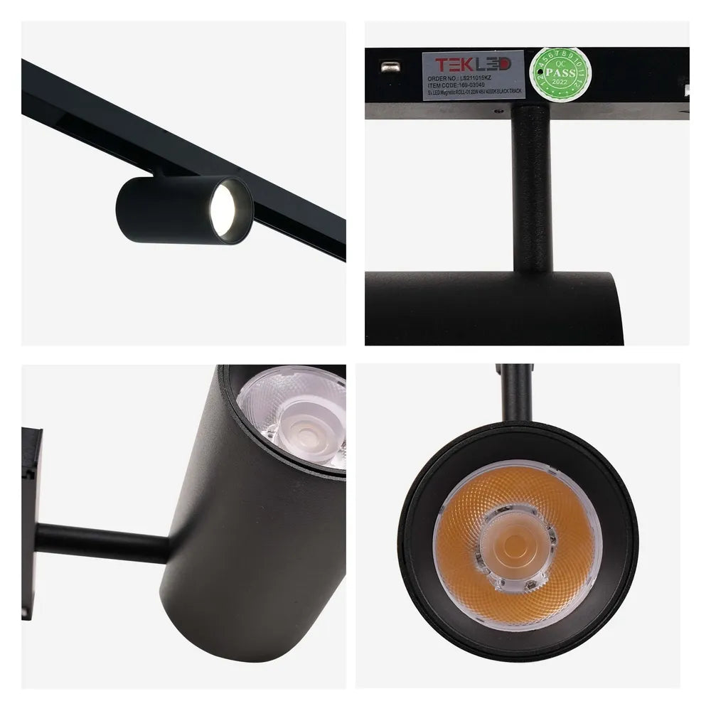 Size and technical specs of the LED Cylinder Magnetic Rotatable Track Light 20W 48V Cool White 4000K Black Finish(TEKLED)-169-03040-169-03040