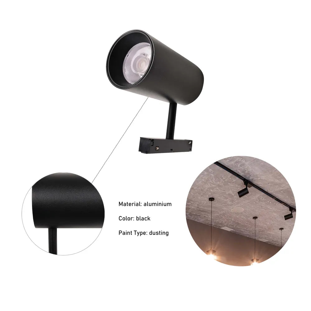 Details of the LED Cylinder Magnetic Rotatable Track Light 20W 48V Cool White 4000K Black Finish(TEKLED)-169-03040-169-03040