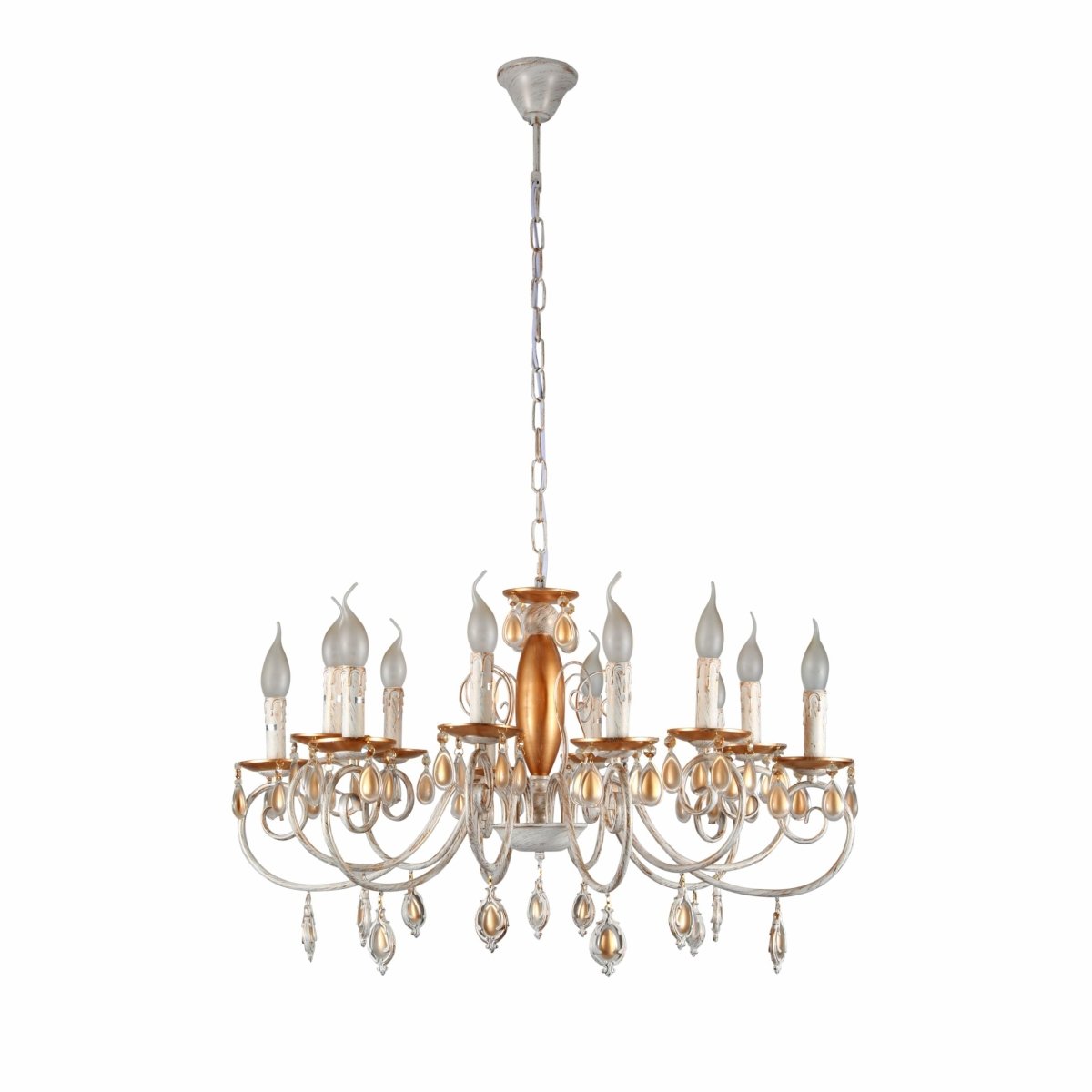 Amber Crystal Gold and White Metal Arm Ceiling Chandelier Light E14