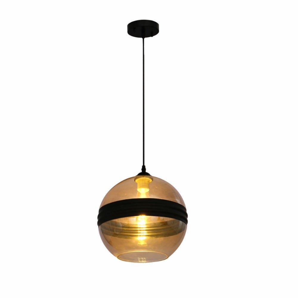 Amber Glass Black Stripe Globe Schoolhouse Pendant Ceiling Light E27