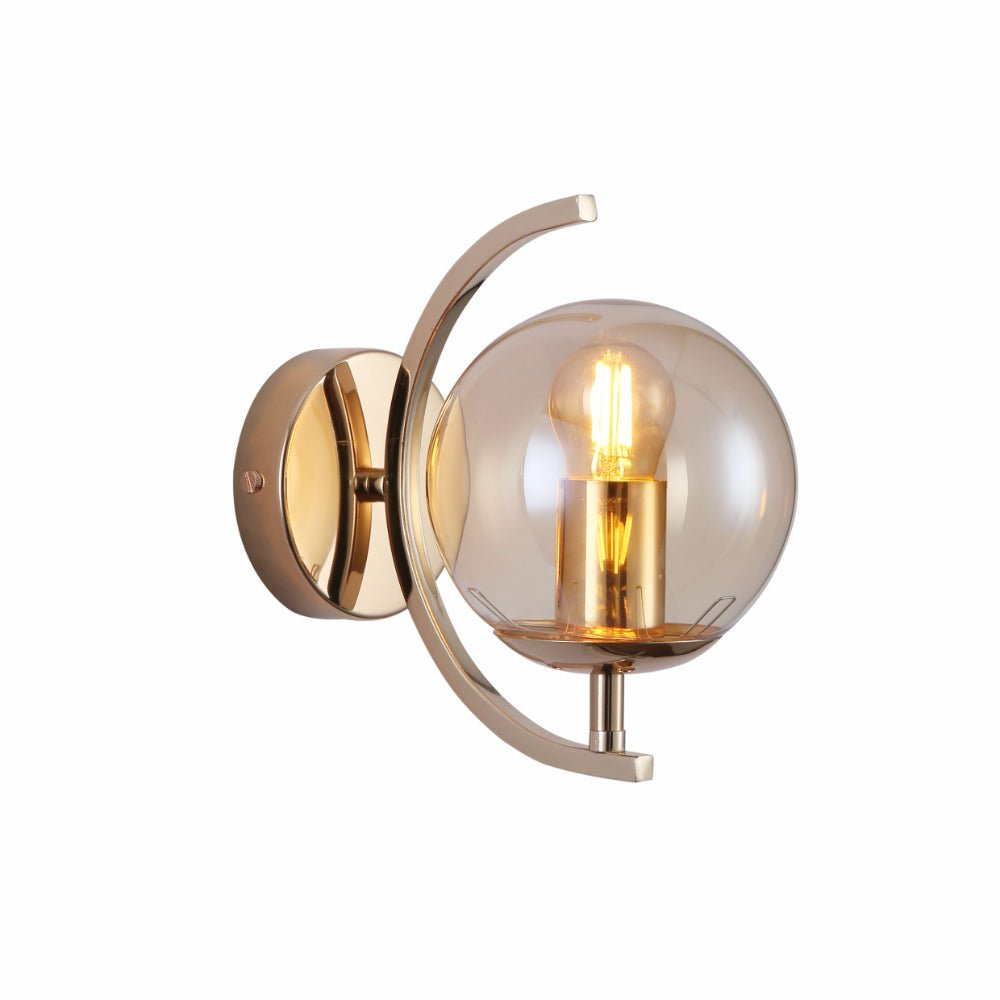 Globe Glass Gold Chrome Crescent Metal Modern Wall Light E27