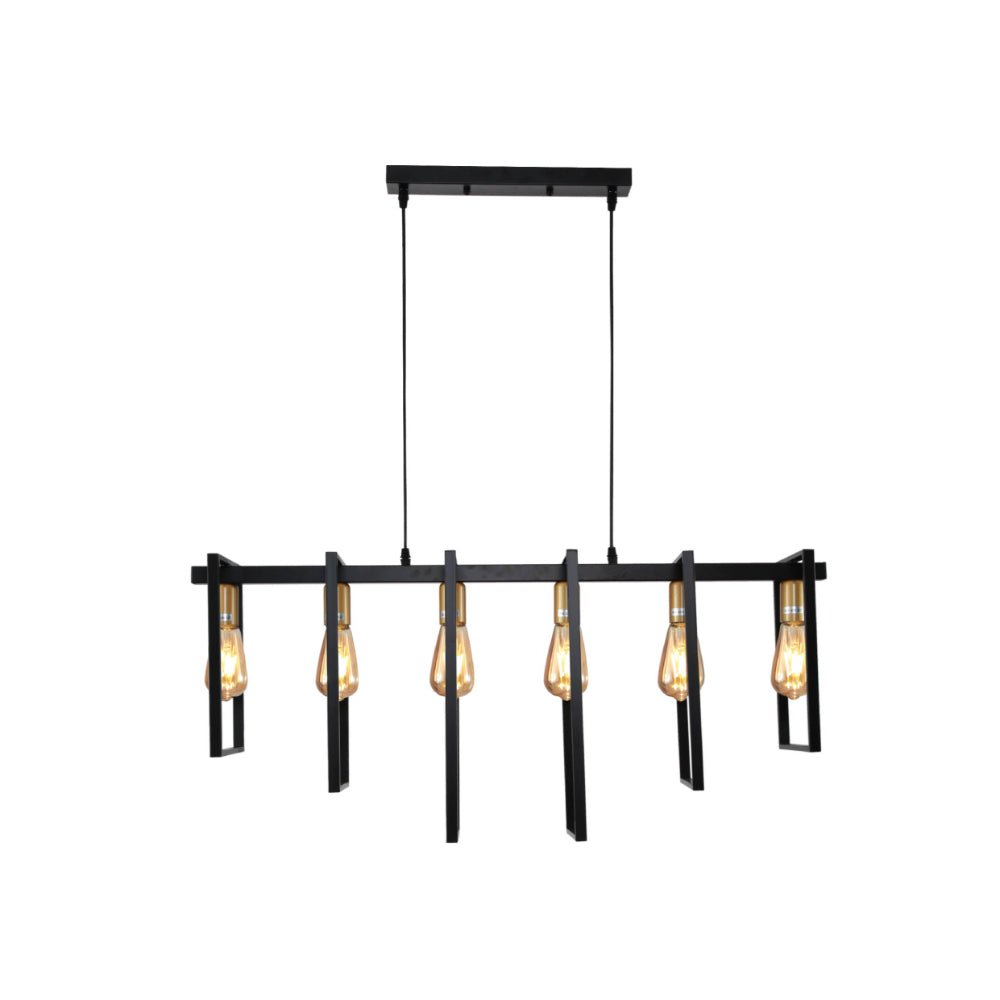 Main image of Black Metal Body Cage Modern Kitchen island Chandelier Ceiling Light with Gold 6xE27 Fittings | TEKLED 159-17874