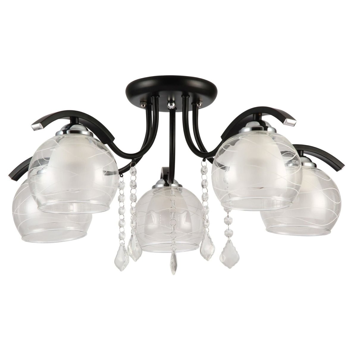 Clear Opal Double Layer Bell Glass Black Metal Semi Flush Ceiling Light