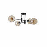 Amber Glass Globe Chrome And Black Metal Semi Flush Ceiling Light 4Xe27's main image.