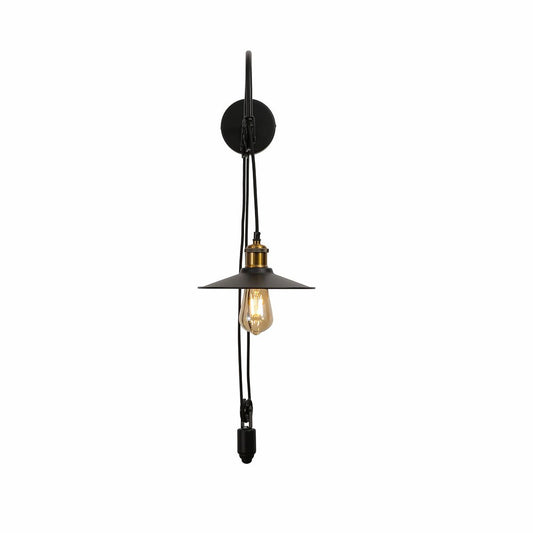 Black Metal Funnel Pulley Wall Light E27 Fitting