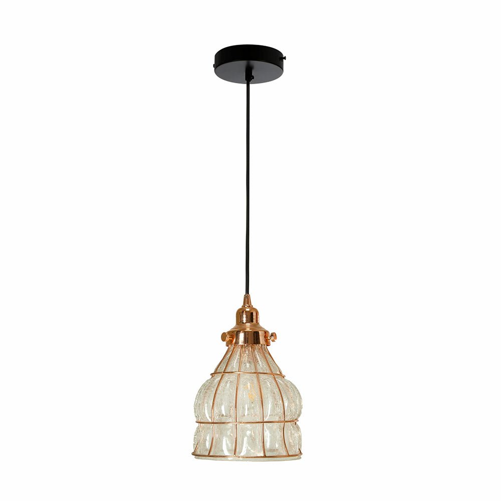 Caged Copper Metal Clear Glass India Dome Schoolhouse Bell Pendant Ceiling Light E27