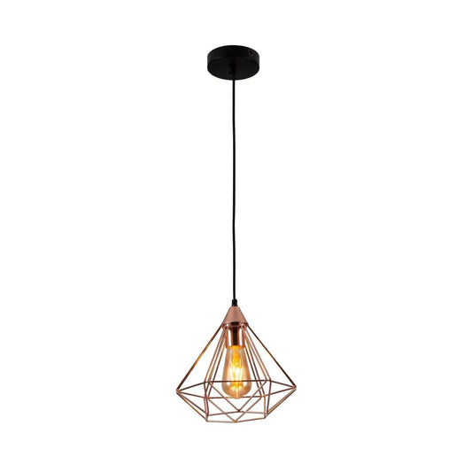 Rose Gold Metal Cage Pendant Ceiling Light E27