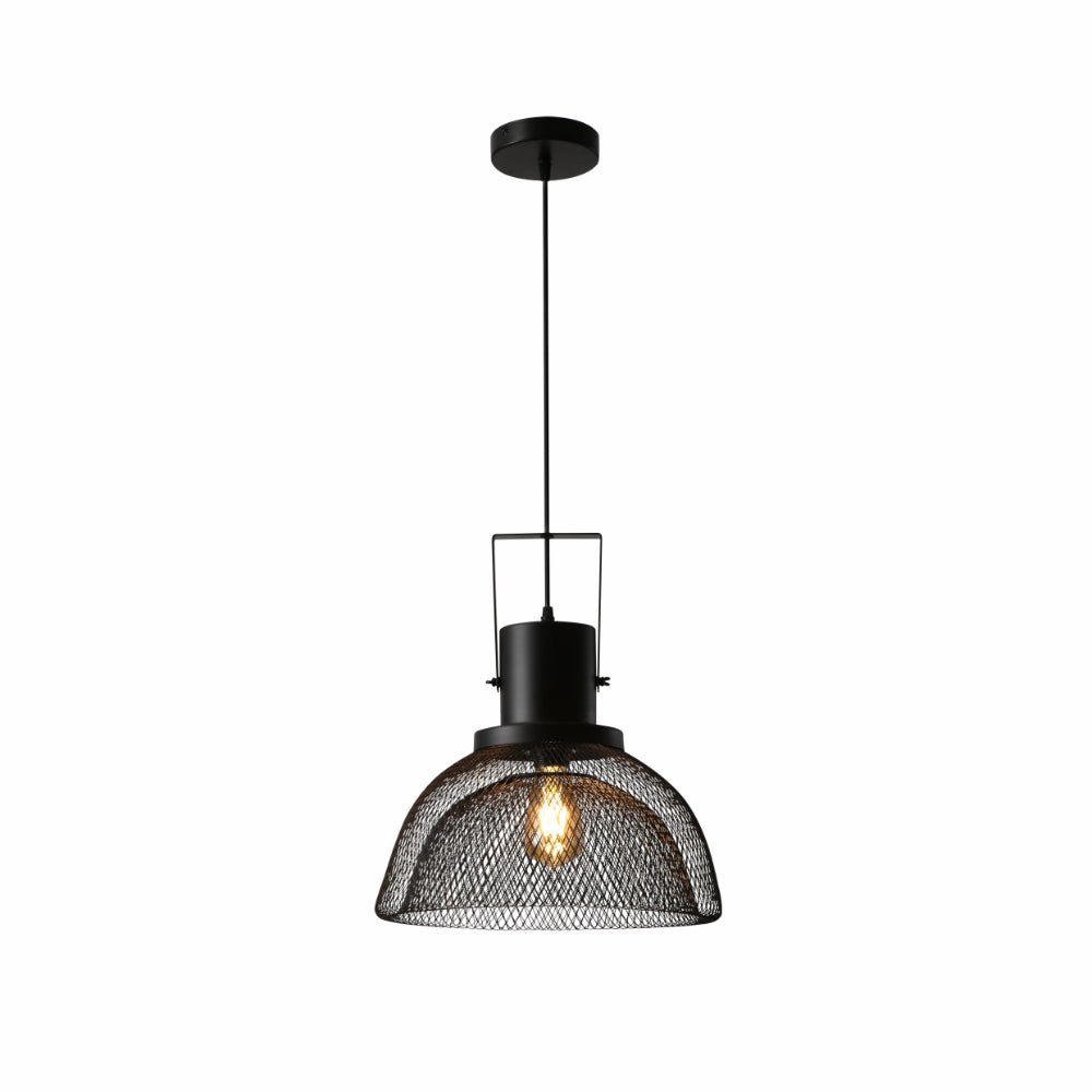 Industrial Double Mesh Caged Handled Dome Black Metal Pendant Ceiling Light E27