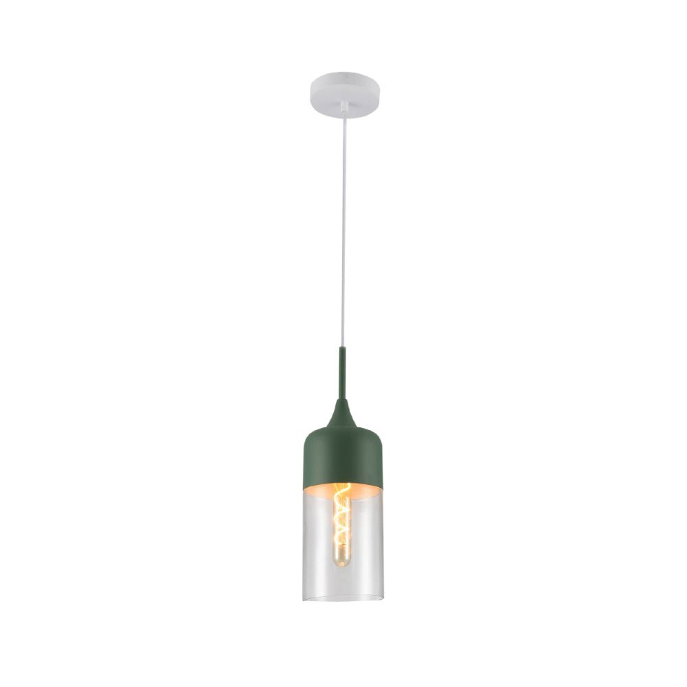 Macaron Salmon Pink-Olive Green-Mustard Yellow Cylinder Glass Pendant Ceiling Light E27 Fitting