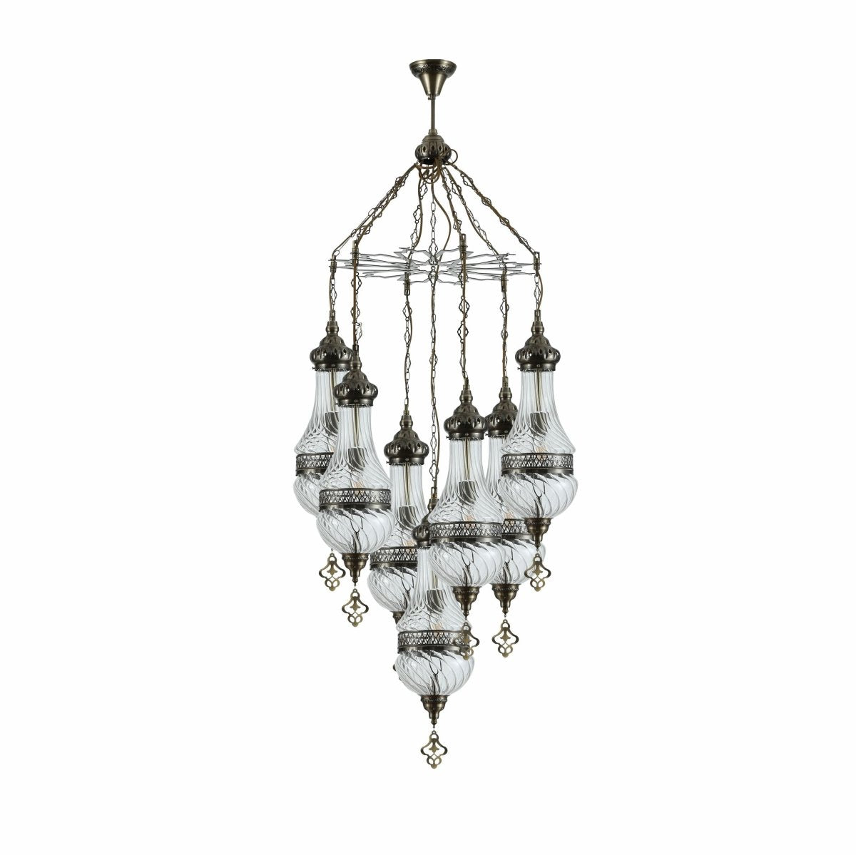 Moroccan Style Antique Brass and Clear Glass Ceiling Oriental Chandelier E27