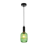 Main image of Sawyer Ribbed Fluted Reeded Maloto Lantern Green Glass Pendant Ceiling Light E27 Black Metal Top | TEKLED 150-18712
