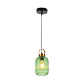 Main image of Sawyer Ribbed Fluted Reeded Maloto Lantern Green Glass Pendant Ceiling Light E27 Gold Handled | TEKLED 150-18704