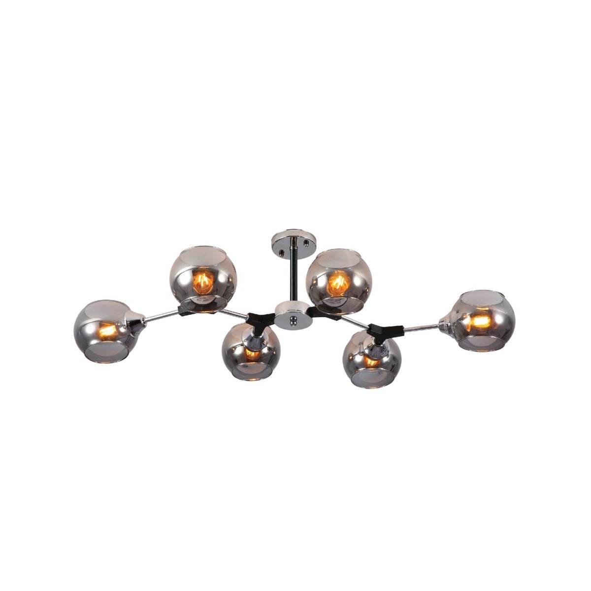 Main image of Smoky Barrel Glass Chrome Metal Body Sputnik Modern Ceiling Light with E27 Fittings | TEKLED 159-17696