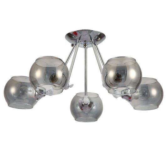 Smoky Cut-out Globe Glass Hinged Chrome Metal Semi Flush Ceiling Light