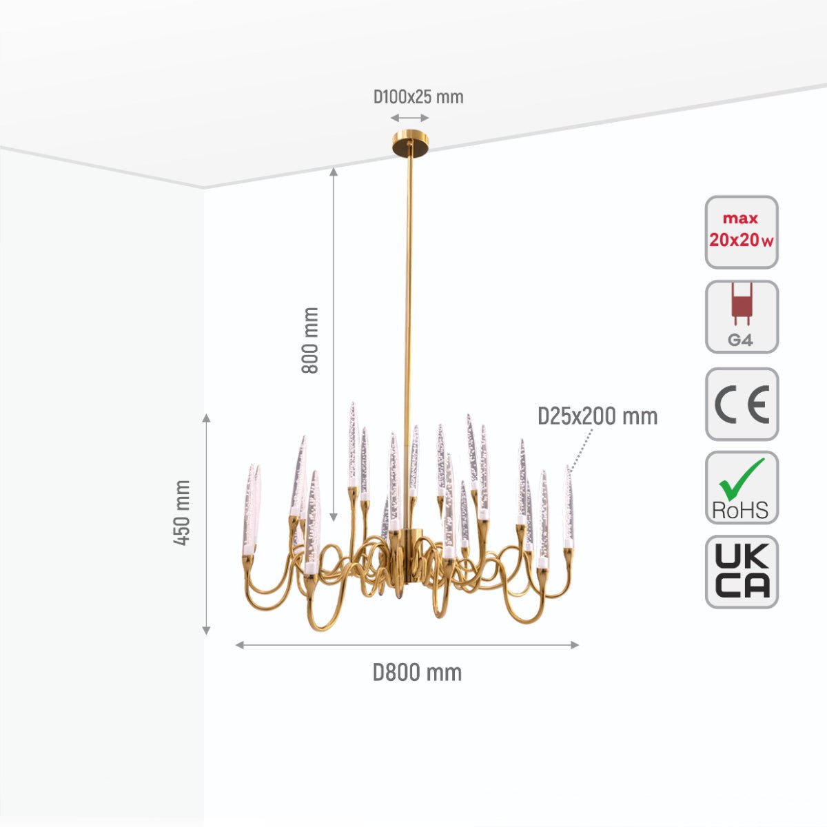 Size and specs of Candle French Mediterranean Tiered Gold Finishing Chandelier Ceiling Light with 20xG4 | TEKLED 159-17518