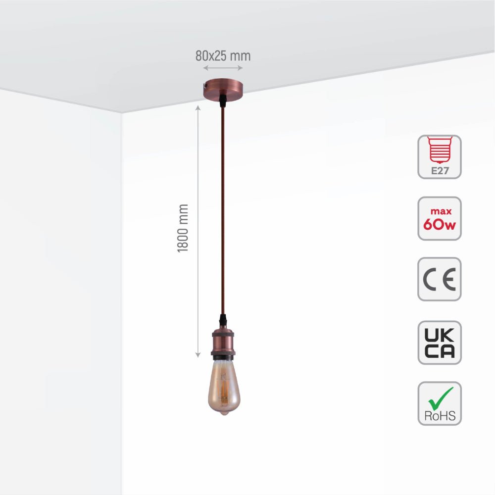 Size and specs of Vintage Industrial Retro Basic Pendant Ceiling Light E27 Antique Red Bronze Gold Nickel | TEKLED 150-19008