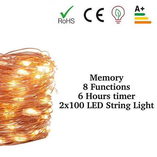 Mensa 2 Sets of Micro-LED 100 LEDs 10m with Battery Pack & Remote Control Warm White LED String Fairy Light