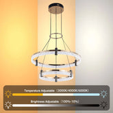 Modern LED Chandelier, Tiered Crystal Ring Pendant Light
