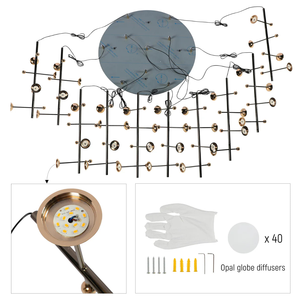 Lighting properties of Modern Spacious Chandelier Ceiling Light Gold 159-18156