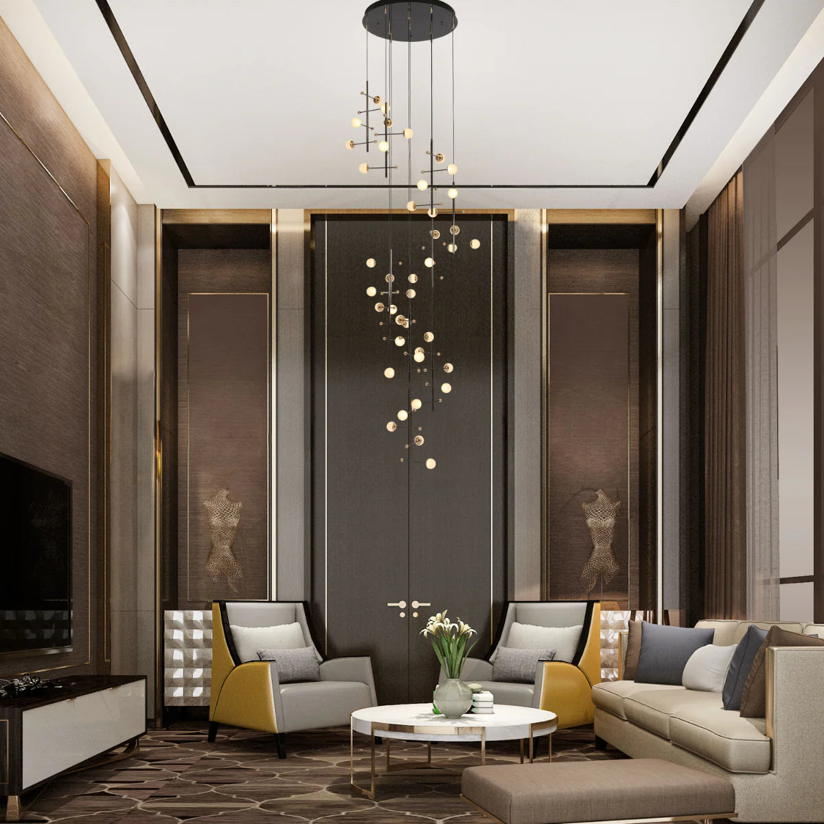 Where to use Modern Spacious Chandelier Ceiling Light Gold 159-18156