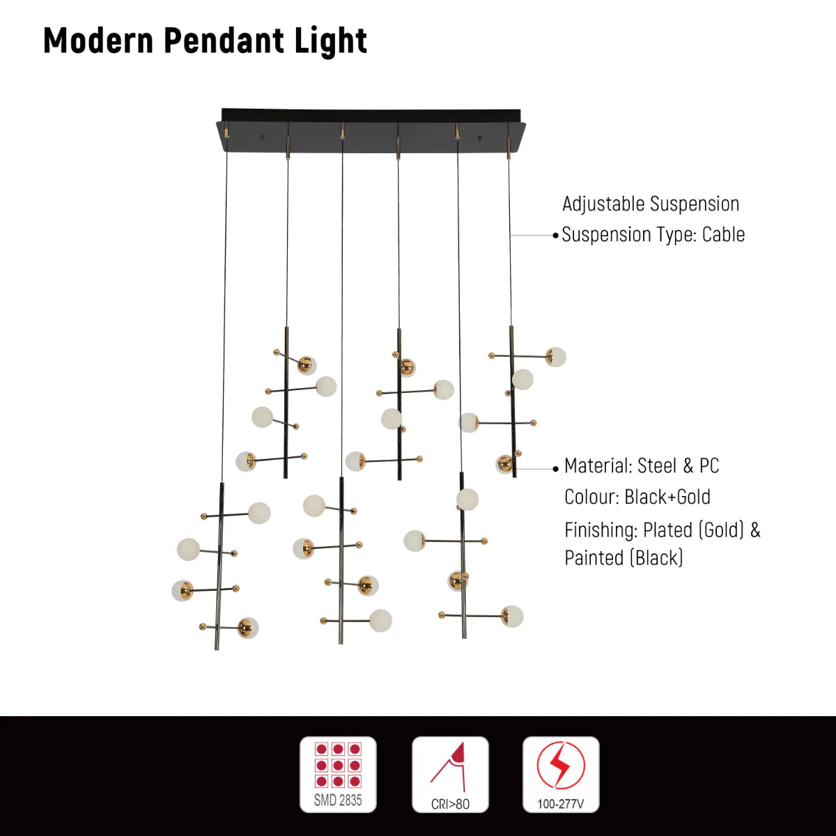 Technical specs of Modern Spacious Chandelier Ceiling Light Gold 159-18157